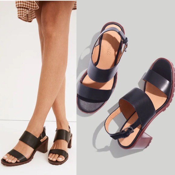 Madewell Shoes - Madewell Kiera Lugsole Black Leather Block Heel Slingback Sandals Size 10.5